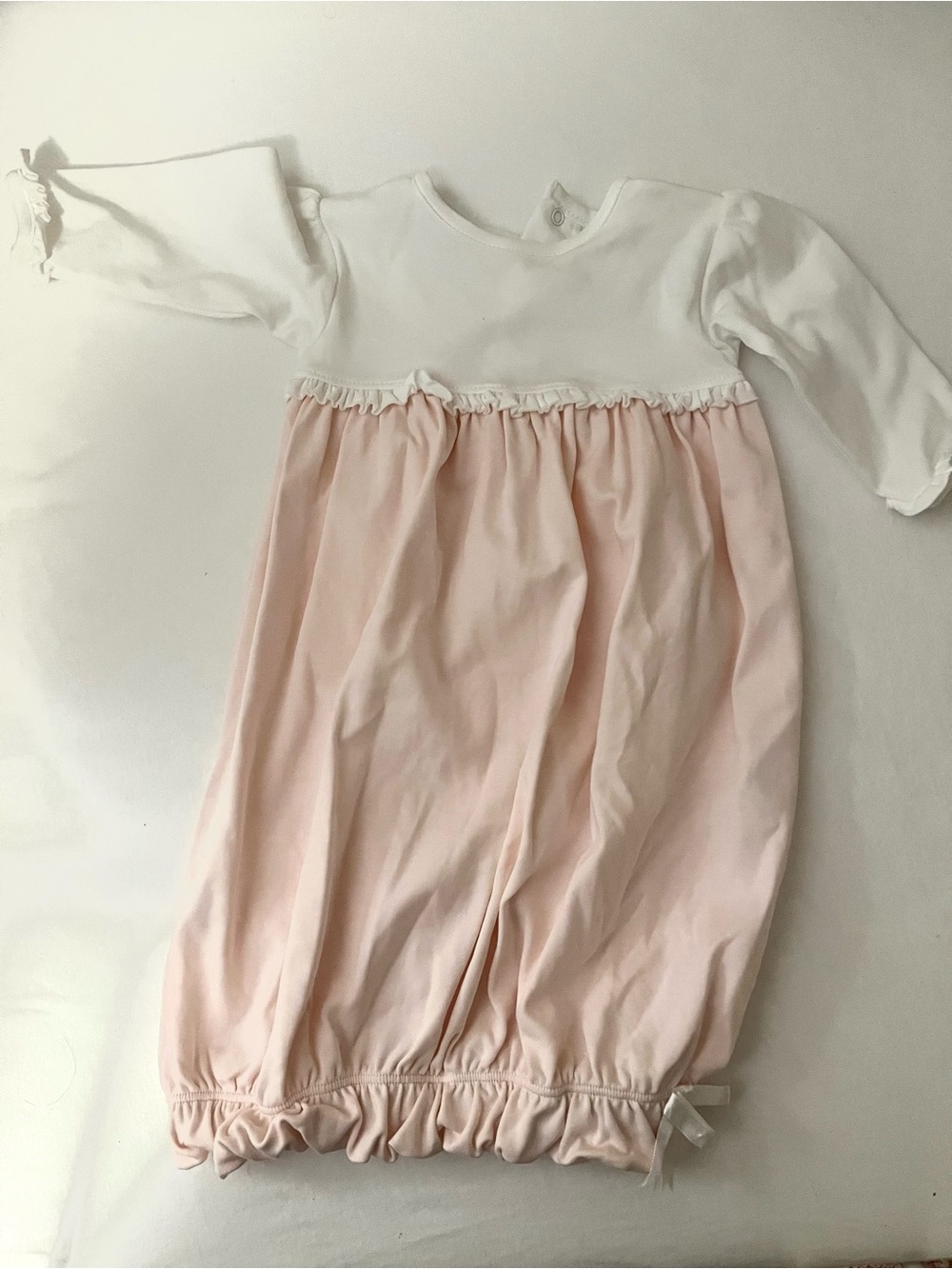 White and Light Pink Baby Sleep Gown - Soft Infant